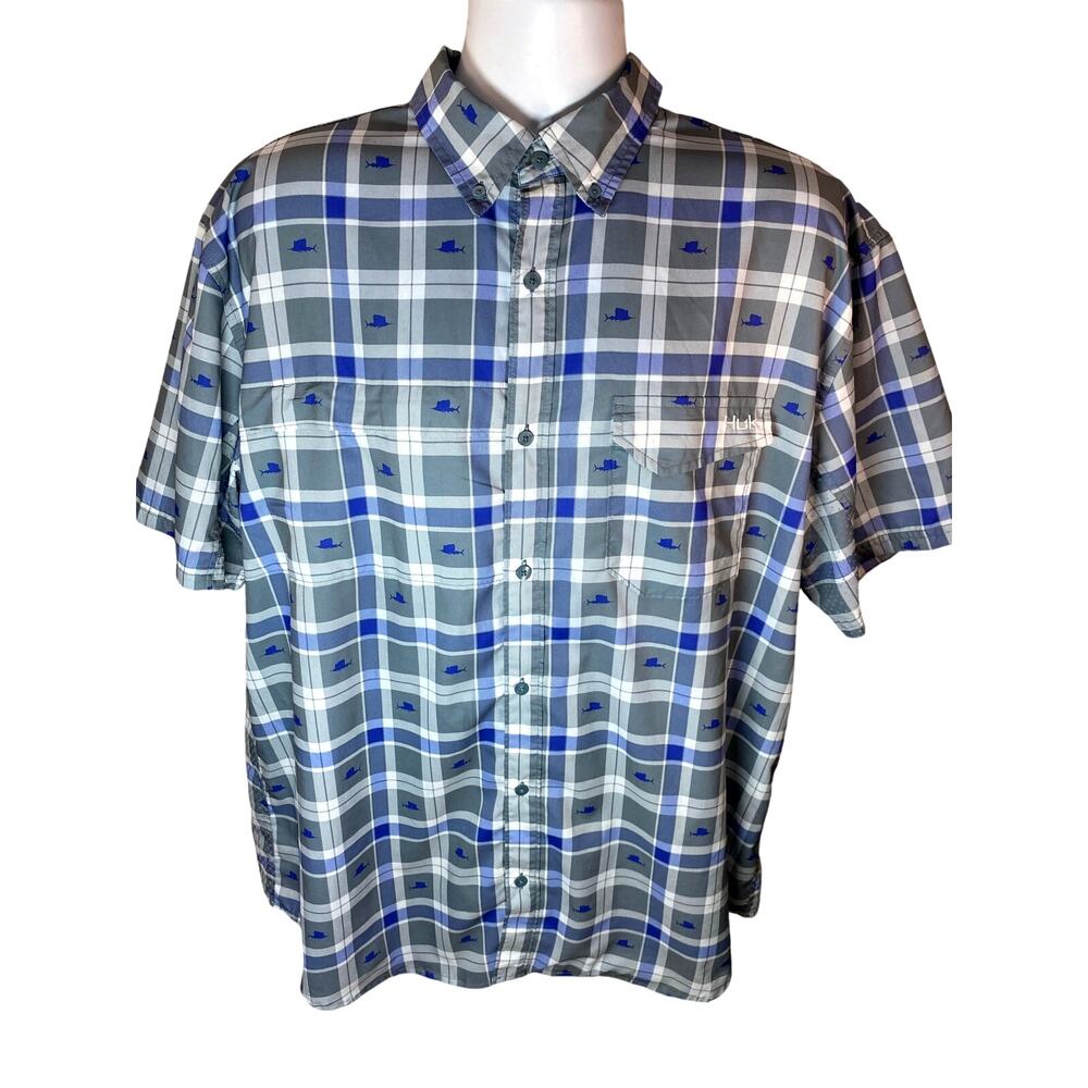 HUK Men's Tide Point Short Sleeve Shirt Performance Button Down 2xl